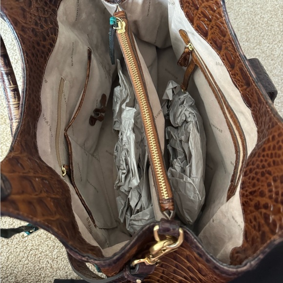 Brahmin Elisa Croc Embossed Brown Leather Hobo Satchel Handbag - Picture 5 of 6